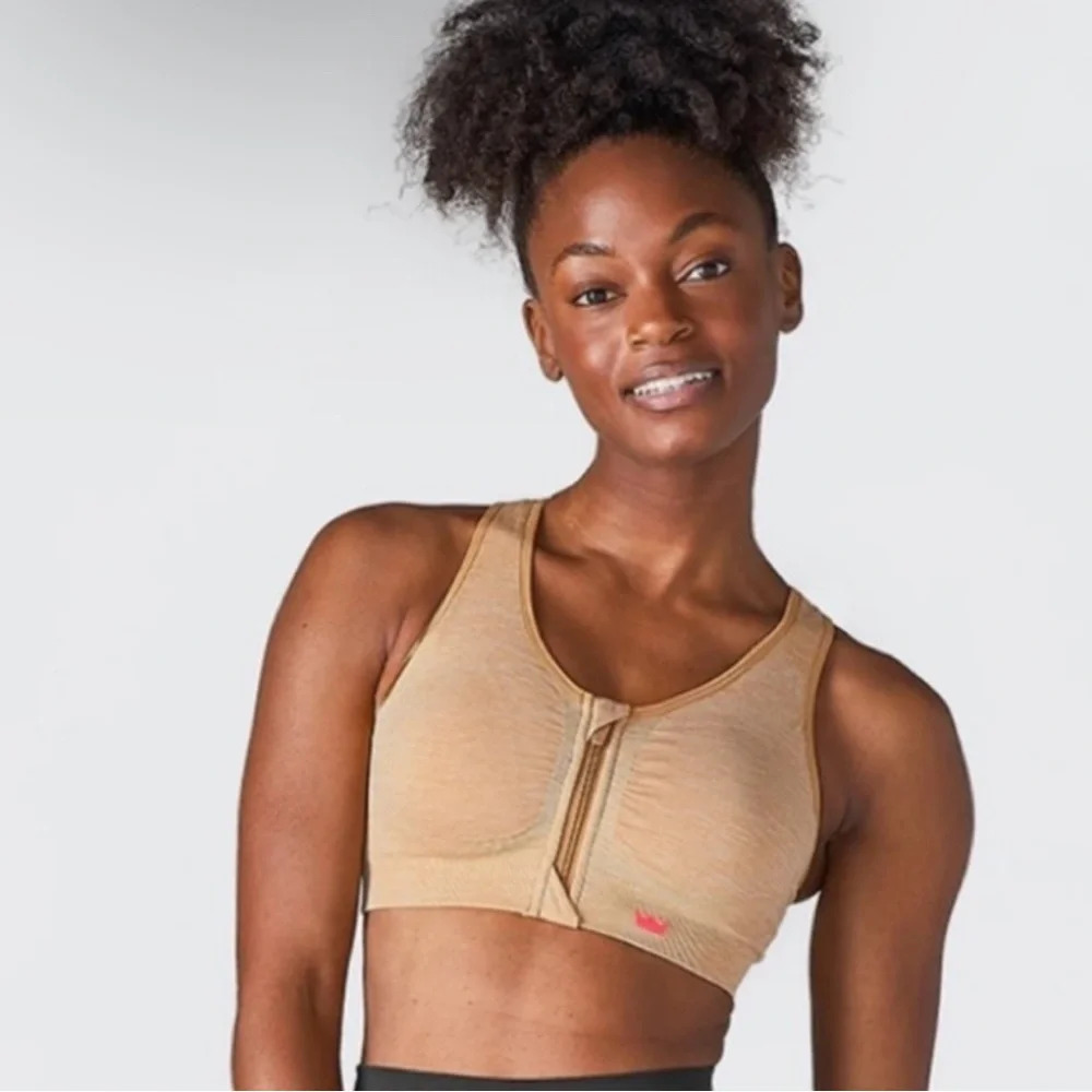 SHEFIT Lounge Zip Front Honey Wheat Sports Bra Size XS